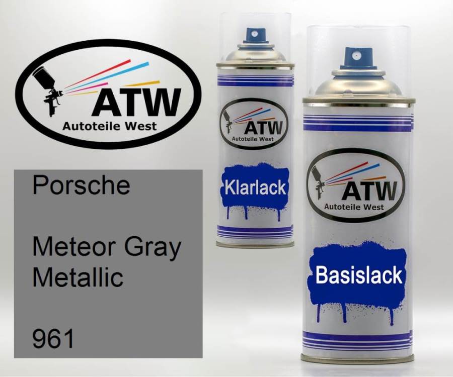 Porsche, Meteor Gray Metallic, 961: 400ml Sprühdose + 400ml Klarlack - Set, von ATW Autoteile West.